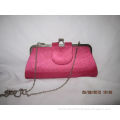 Metal Chains Ladies Fashion Sinamay Bags For Party, Pink Satin Bags With Metal Clip On Top